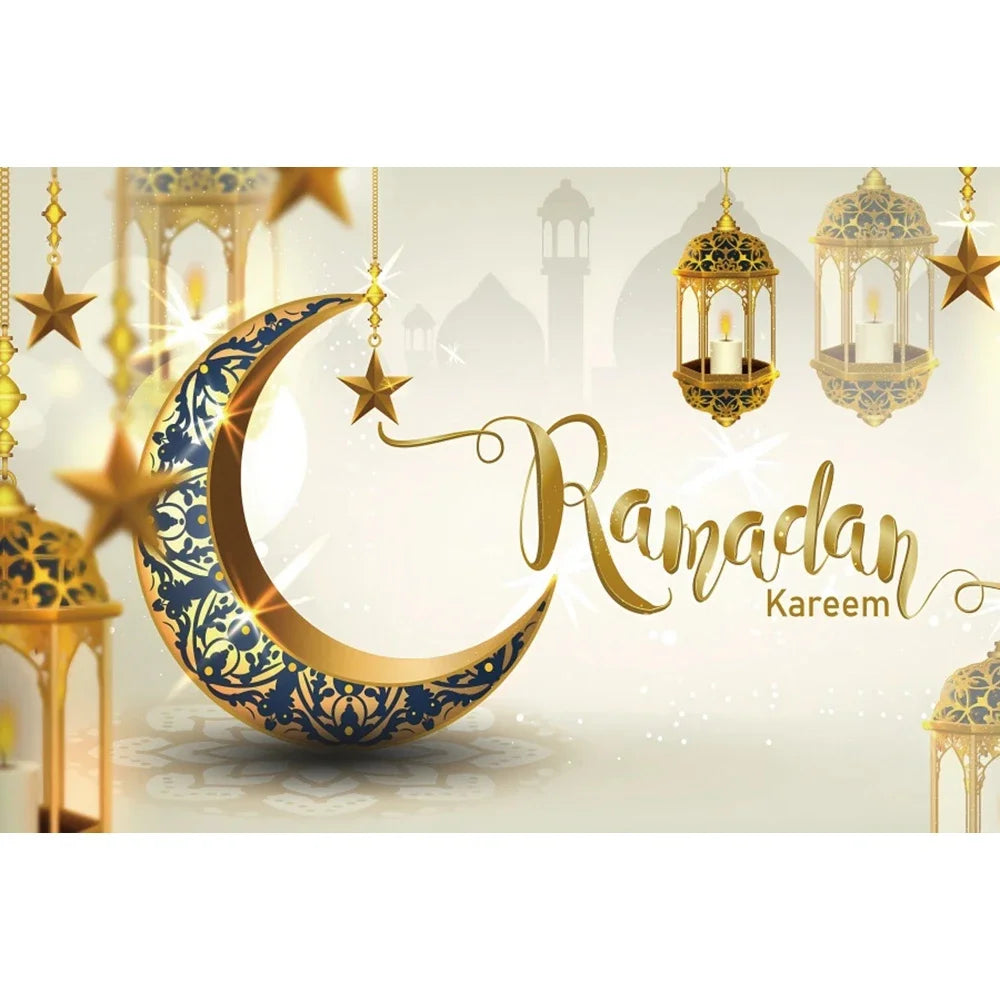 Eid Mubarak Backdrop Ramadan Kareem Islam Mosque Muslim Moon Lantern Eid Al-fitr Family Party Decor Banner Photo Background