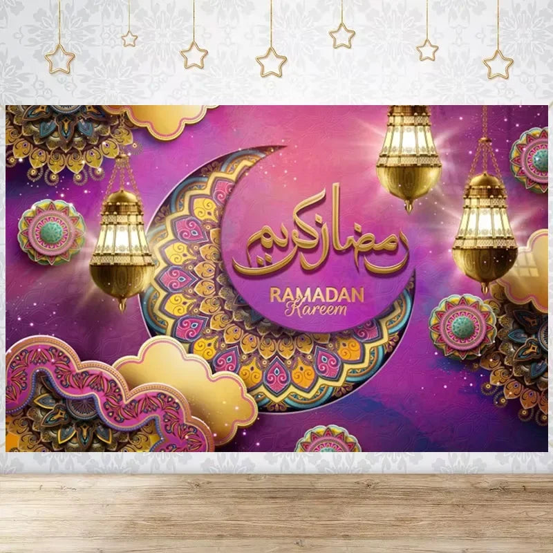 Happy EID Ramadan Festivals Mosque Moon Lantern Mubarak Poster Party Decoration Banner Photo Background Photography Prop Supply