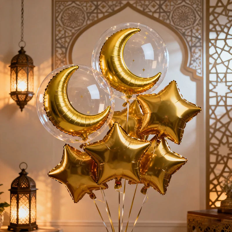 11pcs Golden Moon Star Balloon Set Ramadan Eid Al Fitr Decoration Birthday Party Supplies Photography Props Foil Balloon