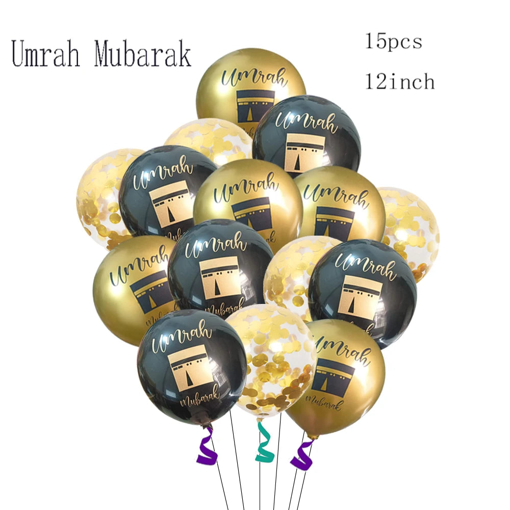 Black Gold Umrah Mubarak Latex Foil Balloon Eid Mubarak Islamic Muslim Ramadan Kareem Festival Party  Eid al Adha Decor Supplies