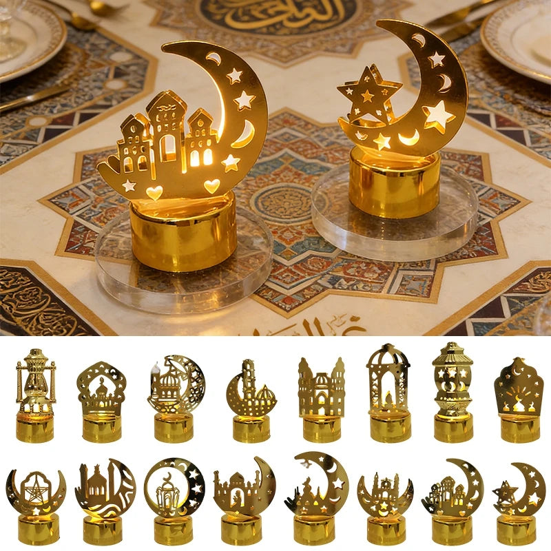 Ramadan Candlestick Islamic Prayer Candle Stick Mubarak Eid Mubarak Lamp Eid Al-Fitr Muslim Party Table Decor Lantern Light