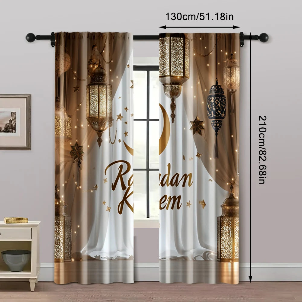 2pcs, Popular Curtain Panels Ramadan Moon Polyester Woven Polyester Woven (without rod) All Seasons Ldeal for Home & Office
