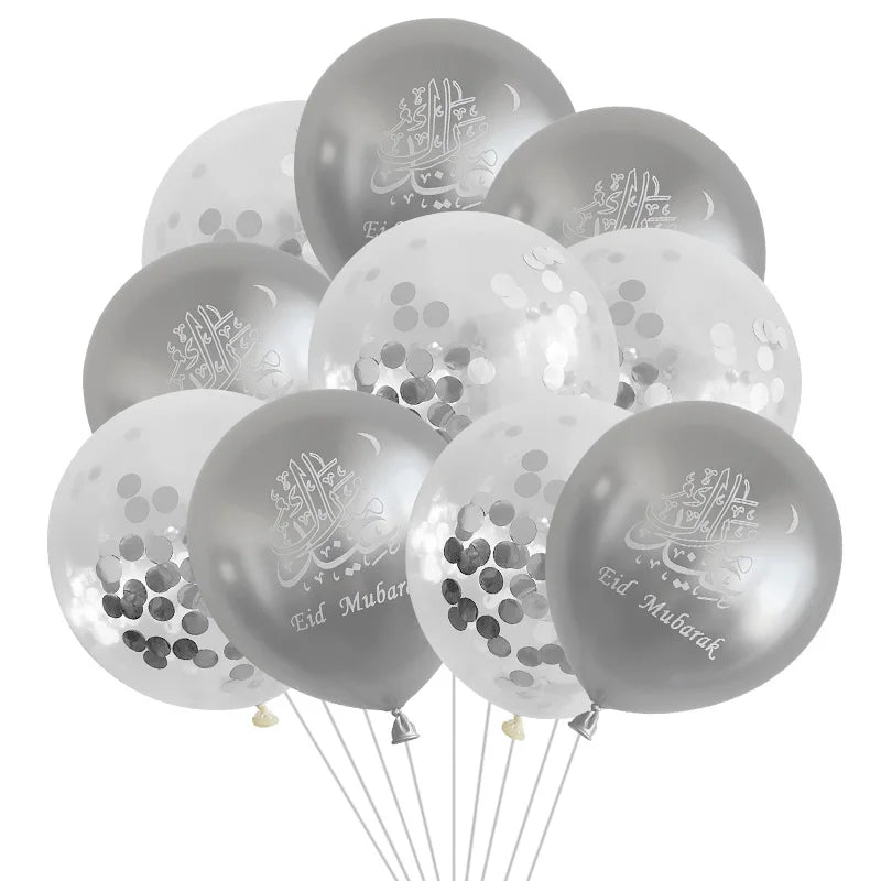 10pcs Eid al Adha Mubarak Balloons Decoration 2024 Gurban Festival Muslim Sheep Hajj Mubarak Decor Banner Star Moon Balloon