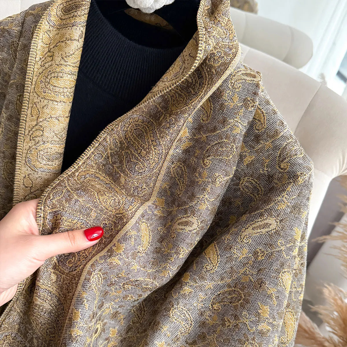 Large Size Pashmina Shawl Tassel Paisley Small flowers Element Scraf Casual Outdoor Wear Muslim Headscarf Elegant Wrap for Women