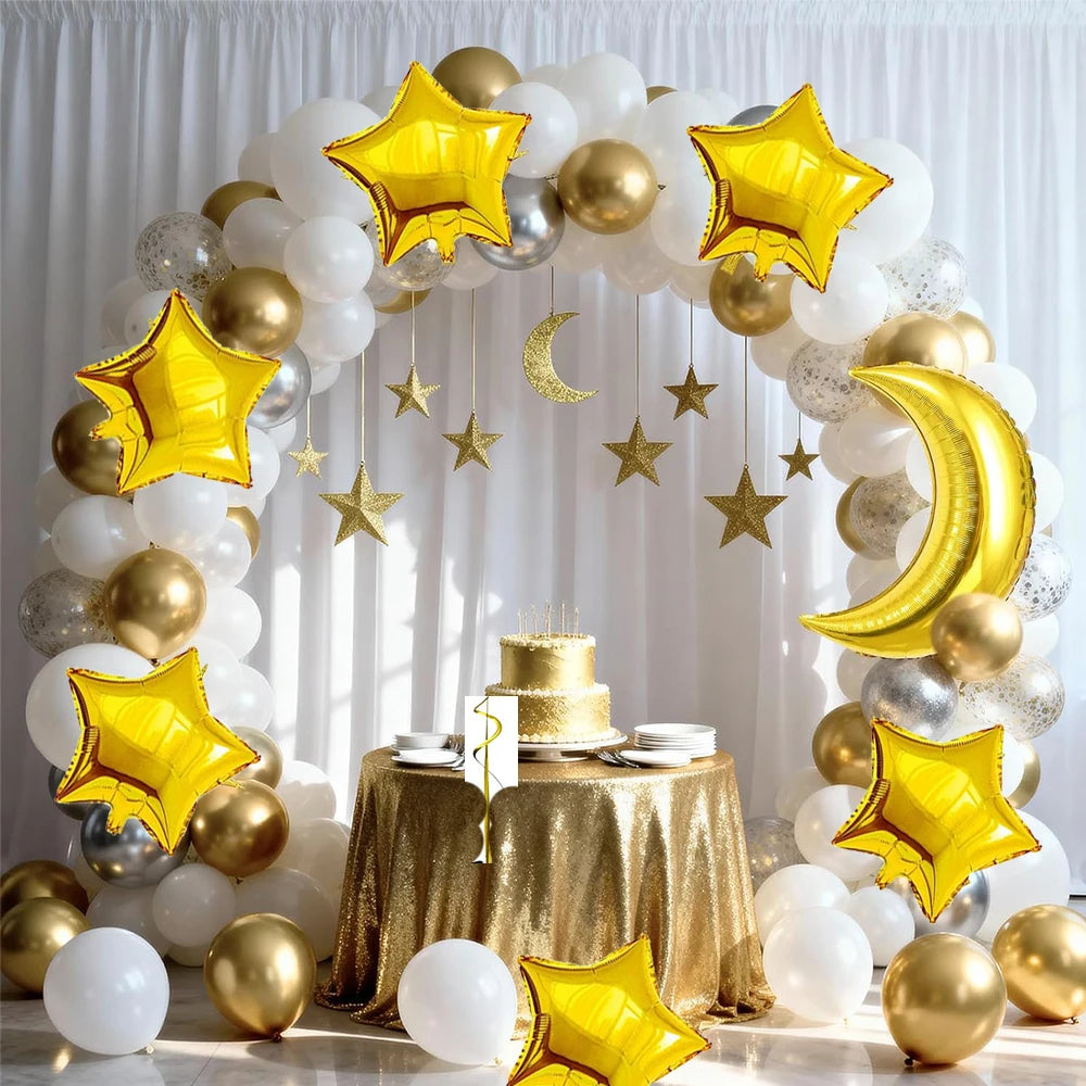 28inch Gold Moon 18inch Star Foil Balloons Set for Ramadan Eid Baby Shower Anniversary Wedding Birthday Party Decorations Favors