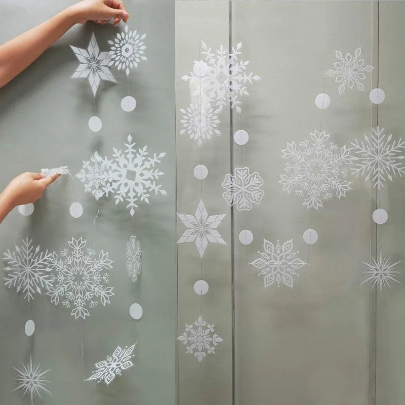 White Clear Snowflake Garland Hanging Snow Flake Kit Christmas and New Year Party Decoration for Home Winter Wonderland 4Strings