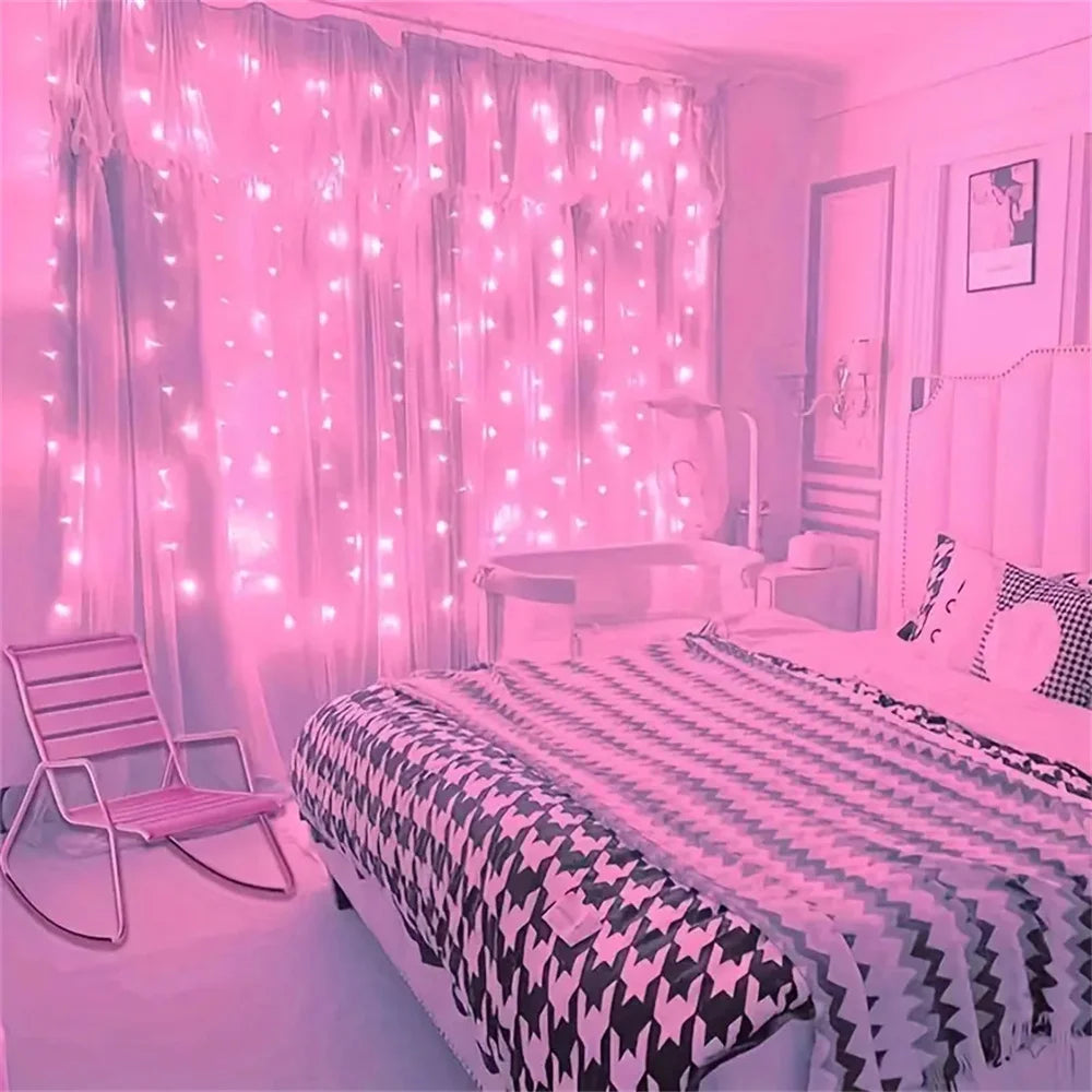 Battery Power LED Fairy Curtain Light String Ramadan Home Decoration 2026 Valentine's Day Eid Mubarak Bedroom Outdoor Decoration