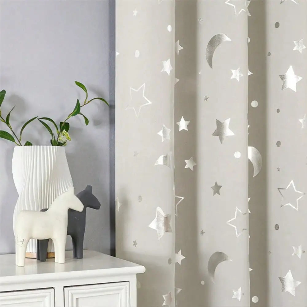 1pc Silver Pressed Star Moon Pattern Blackout Curtain, Window Curtains for Living Room, Bedroom, Kitchen, Home Decor