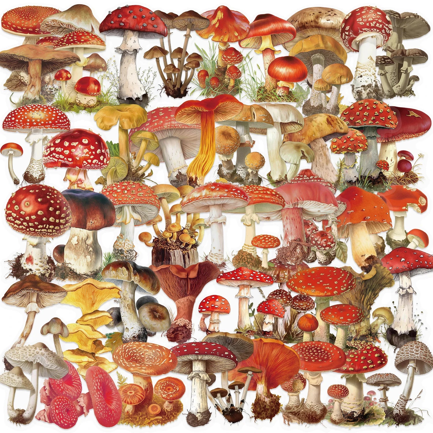 50pcs Retro Mushroom Graffiti Stickers Handmade Account DIY Luggage Notebook Motorcycle PET Waterproof Stickers