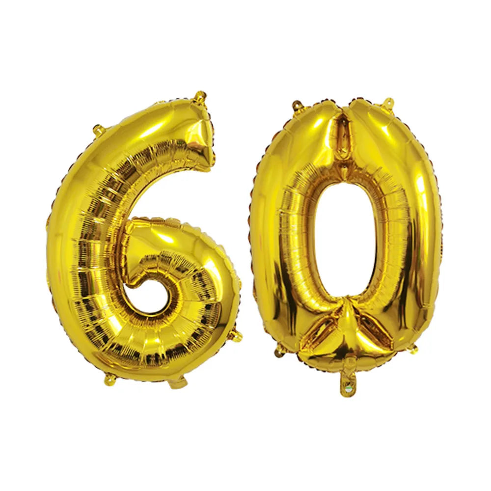 2Pcs 30/40 Inch Large Digit Number Gold Black Silver 60th Birthday Decoration Foil Balloons 60 Wedding Anniversary Supplies