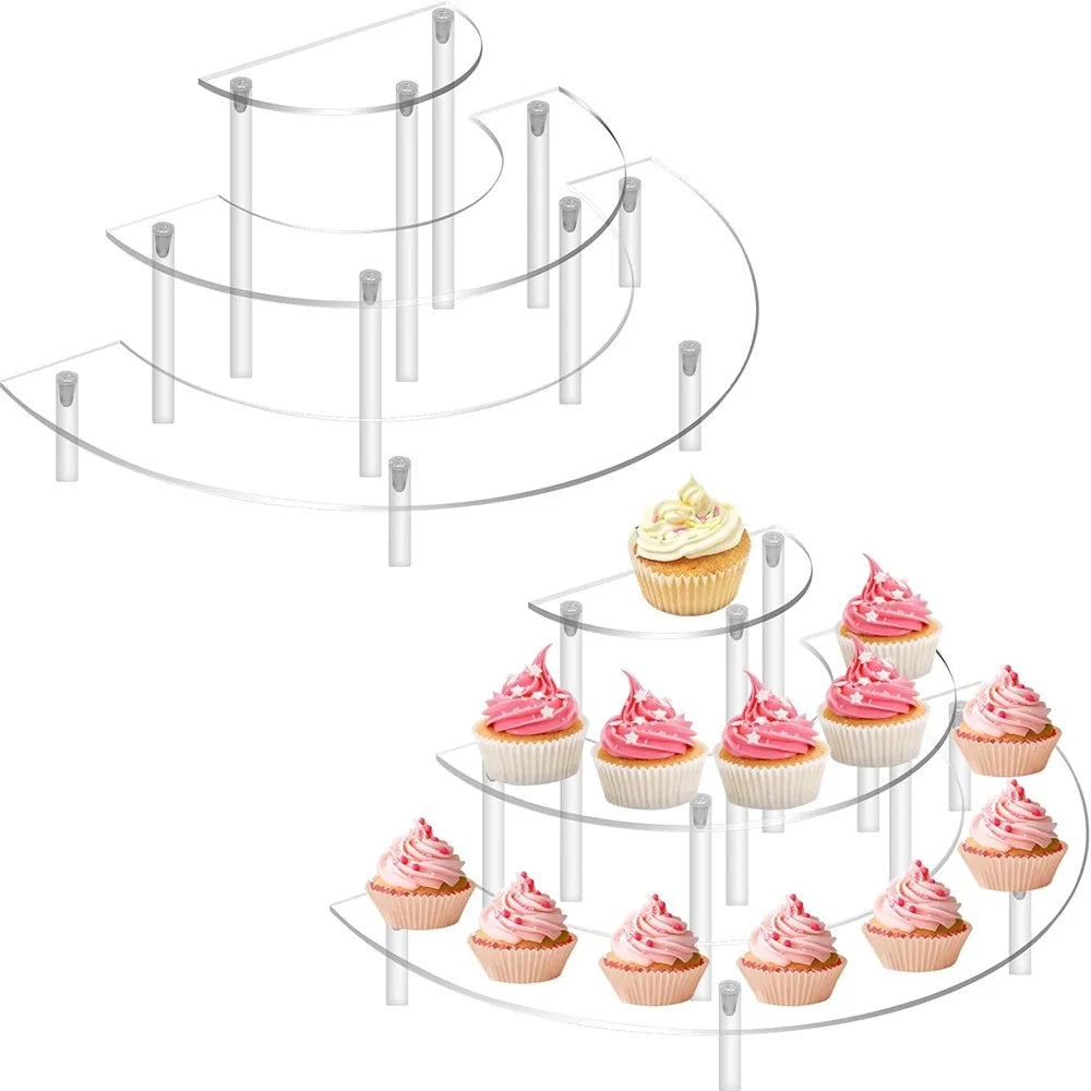 1/2pack Acrylic Display Riser 3 Tier Half Moon Cupcake Stand Clear Perfume Organizer Dessert Stand for Display for Food, Cupcake