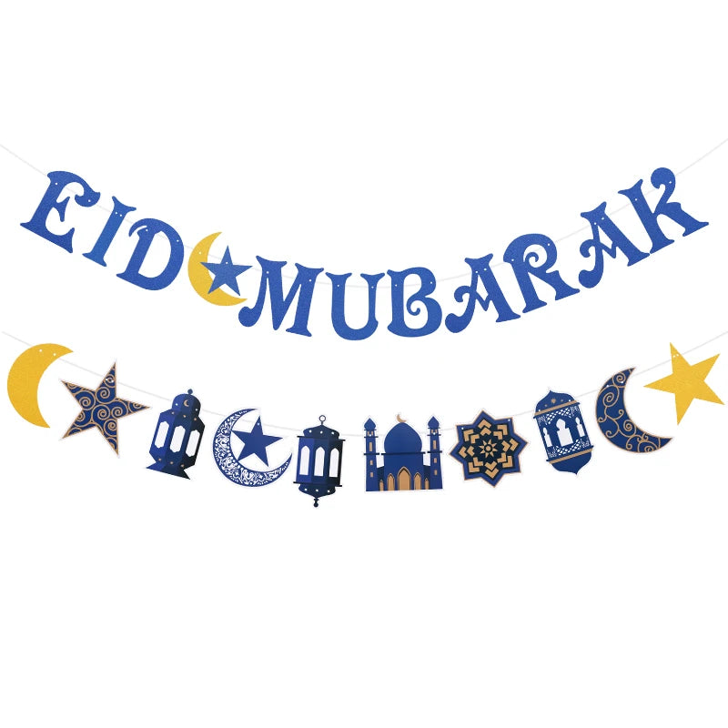 Ramadan Kareem Paper Banner EID Mubarak Star Moon Bunting Garland Hanging Ornament 2025 Islamic Muslim Party Home Decorations