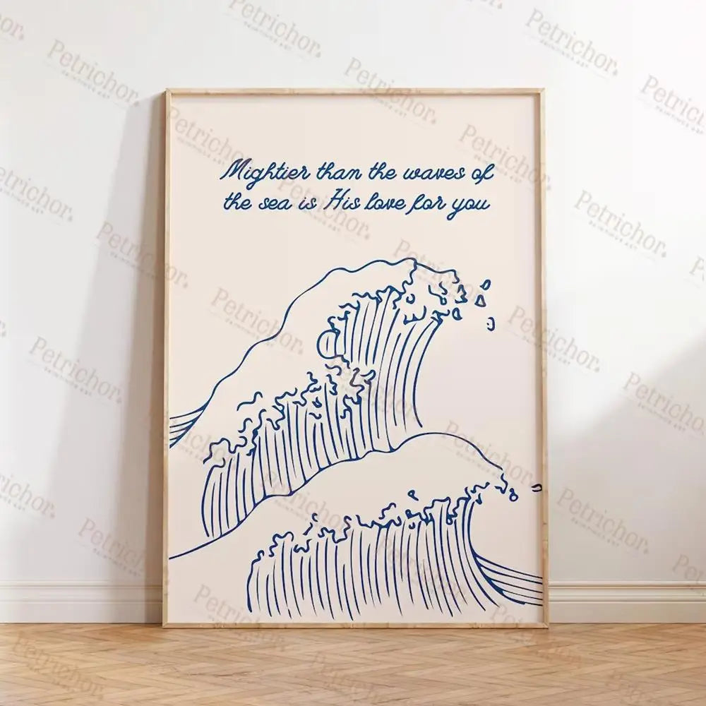 Mightier Than The Waves Bible Scripture Christian Wall Art Prints Canvas Painting Poster Pictures For Living Room Home Decor