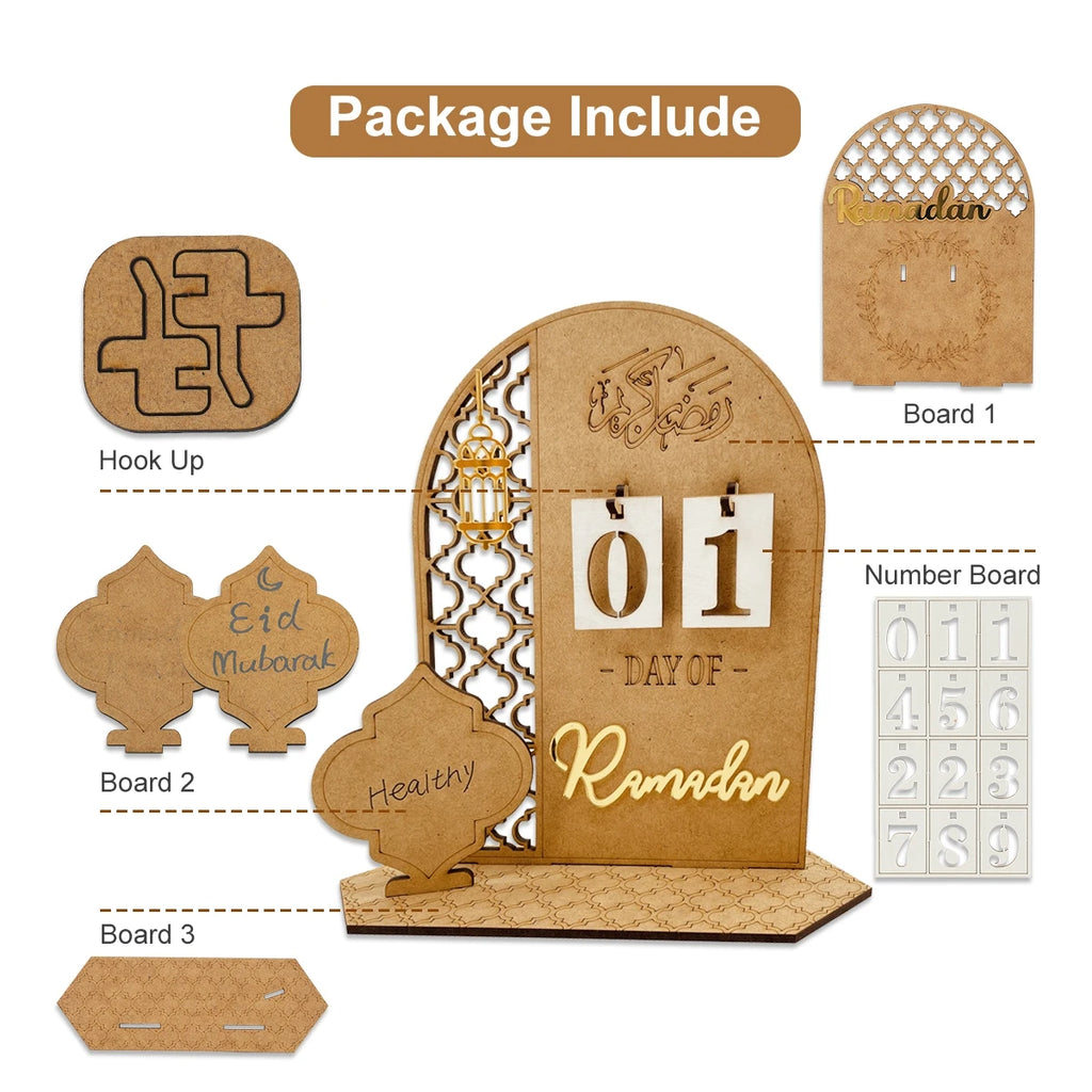 Ramadan Kareem Countdown Calendar Ornament Eid Mubarak Decoration 2025 For Home Muslim Islamic Festival Eid Al-Fitr Party Favors
