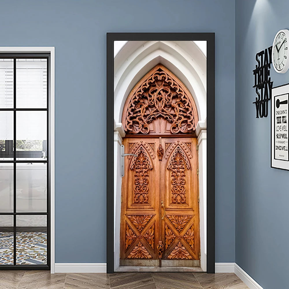 Medieval Stone Hutongs DIY Door Wall Sticker Home Decor Living Room Children Room Bedroom Art Mural Self-adhesive PVC Wallpaper