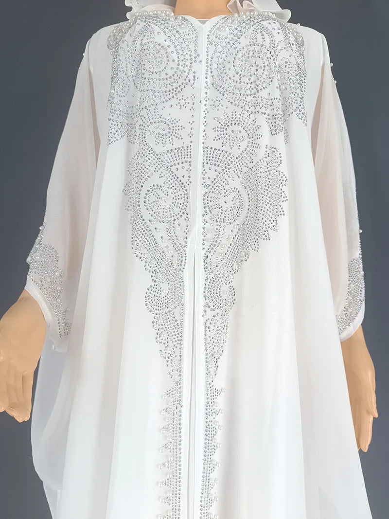 Eid Muslim Dress for Women – Hooded 2-Piece Diamond Jalabiya Kaftan