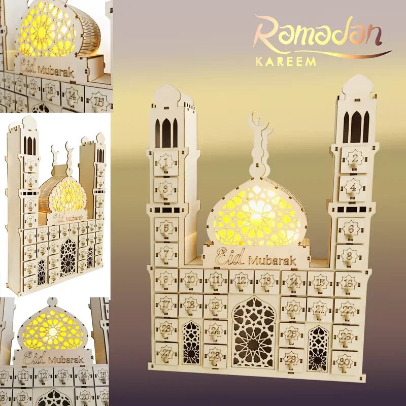 Ramadan Kareem Countdown Calendrier Wooden Eid Mubarak Ornament Drawer Ramadan Decorations for Home Eid Al Adha Party Decor 2025