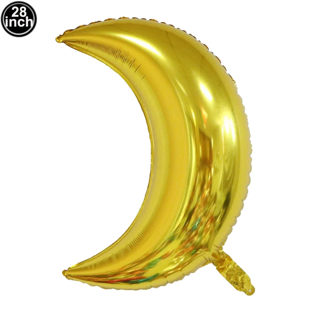 Ramadan Gold Moon Balloon Round Eid Holiday Foil Balloons Eid Mubarak Latex Balloons Ramadan Islamic Festival Party Decorations