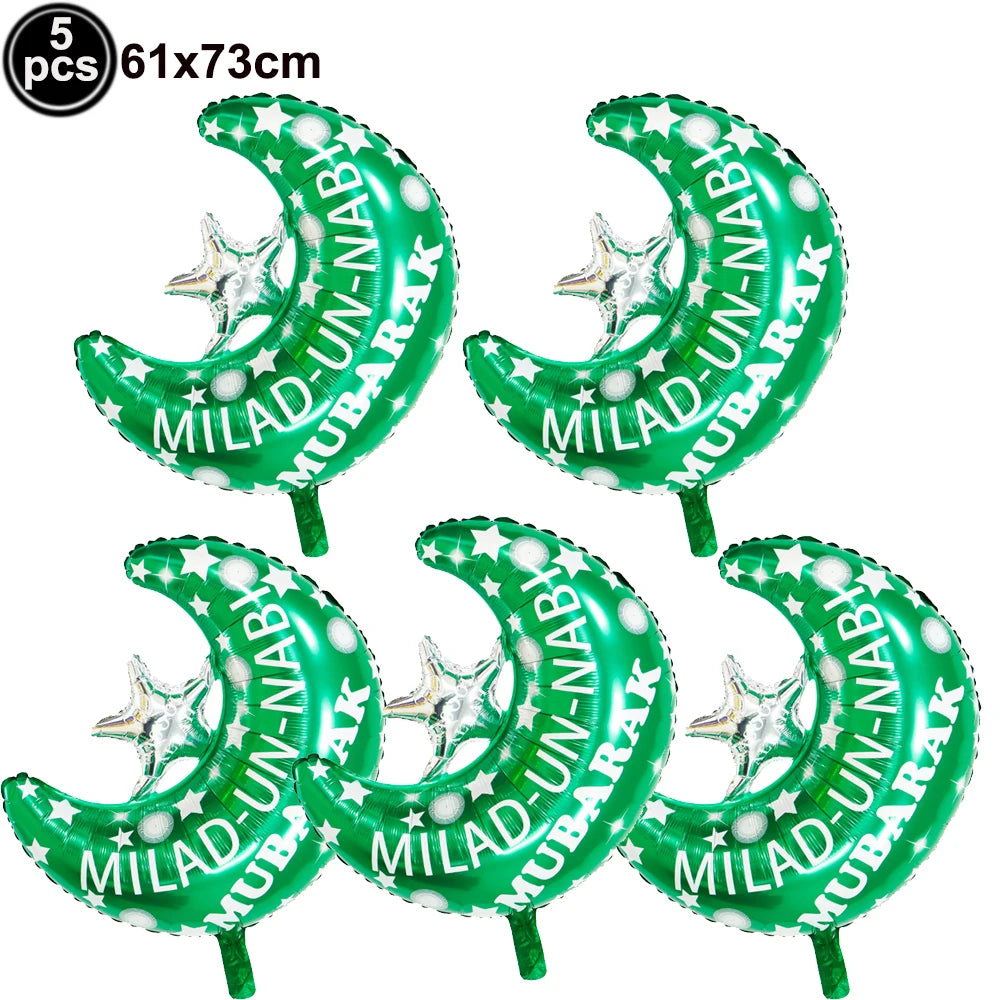 5pcs Eid Mubarak Balloons Decors Ramadan Lantern Moon Star Shape Moon Castle Pattern Foil Balloons Islamic Muslims Party Supplie