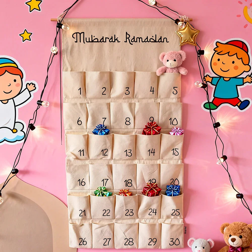 Ramadan Mubarak Countdown Advent Calendar Eid Gift for Muslim Islamic Kareem Al-Fitr Iftar Wall Decoration Gift for Children