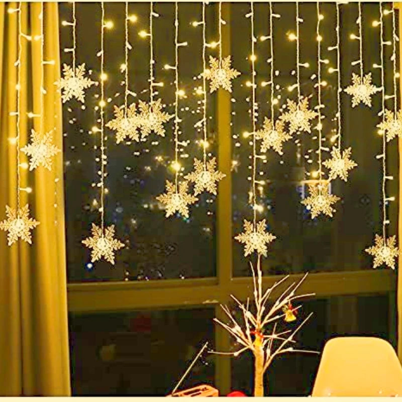 New Year LED Snowflake Curtain String Lights Indoor Halloween Light Wedding Home Party Xmas Lamps Eave Christmas Decoration