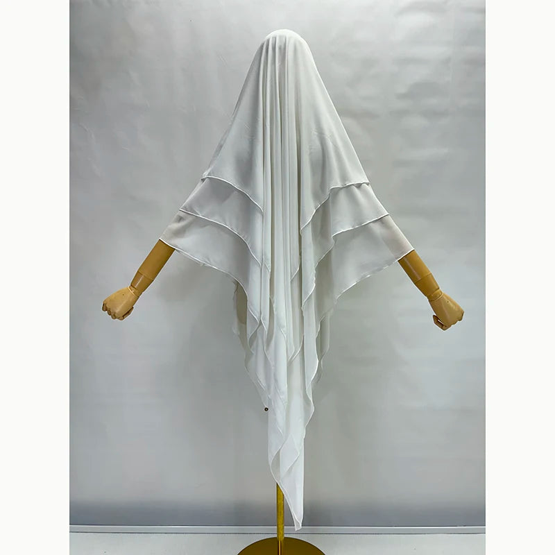 Three Layer Chiffon Khimar With Niqab Strings High Quality EID Ramadan Muslim Women Islamic Clothing Wholesale Prayer Long Hijab