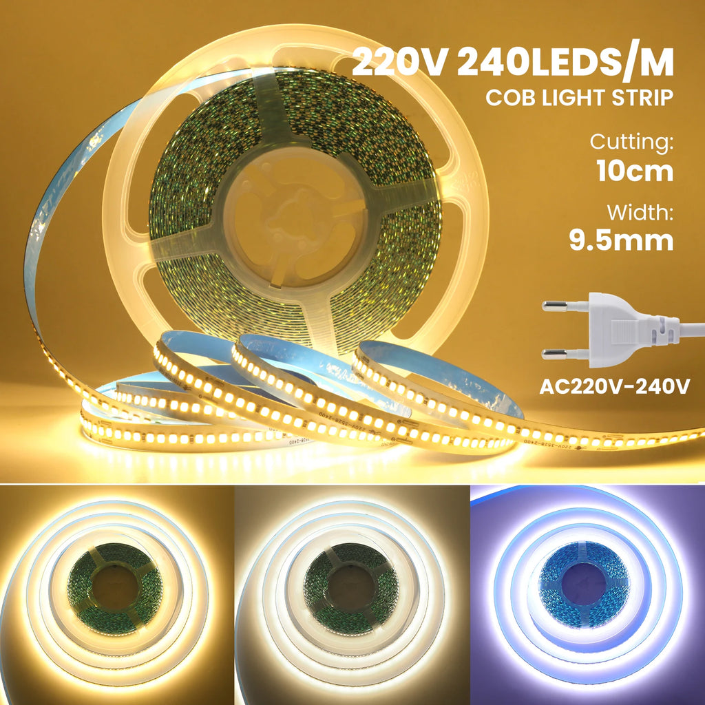 110V 220V LED Strip 2835 240LEDs/M Flexible 10CM Cuttable 5m 10m 15m 20m Soft Light Bar IP44 Waterproof Adhesive Tape Lamp