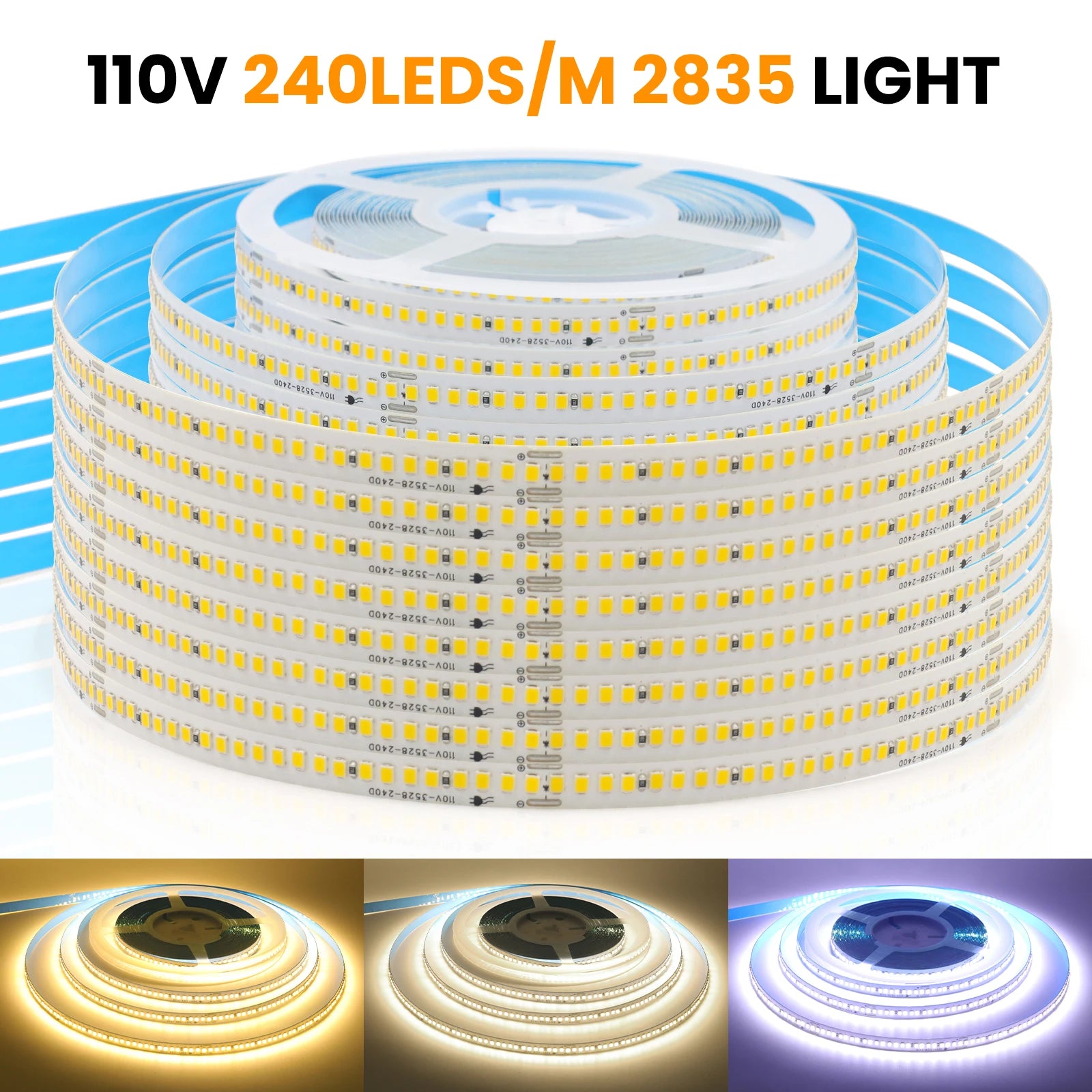 110V 220V LED Strip 2835 240LEDs/M Flexible 10CM Cuttable 5m 10m 15m 20m Soft Light Bar IP44 Waterproof Adhesive Tape Lamp