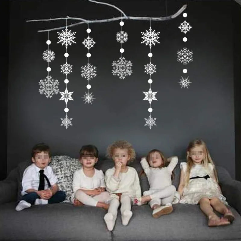 White Clear Snowflake Garland Hanging Snow Flake Kit Christmas and New Year Party Decoration for Home Winter Wonderland 4Strings