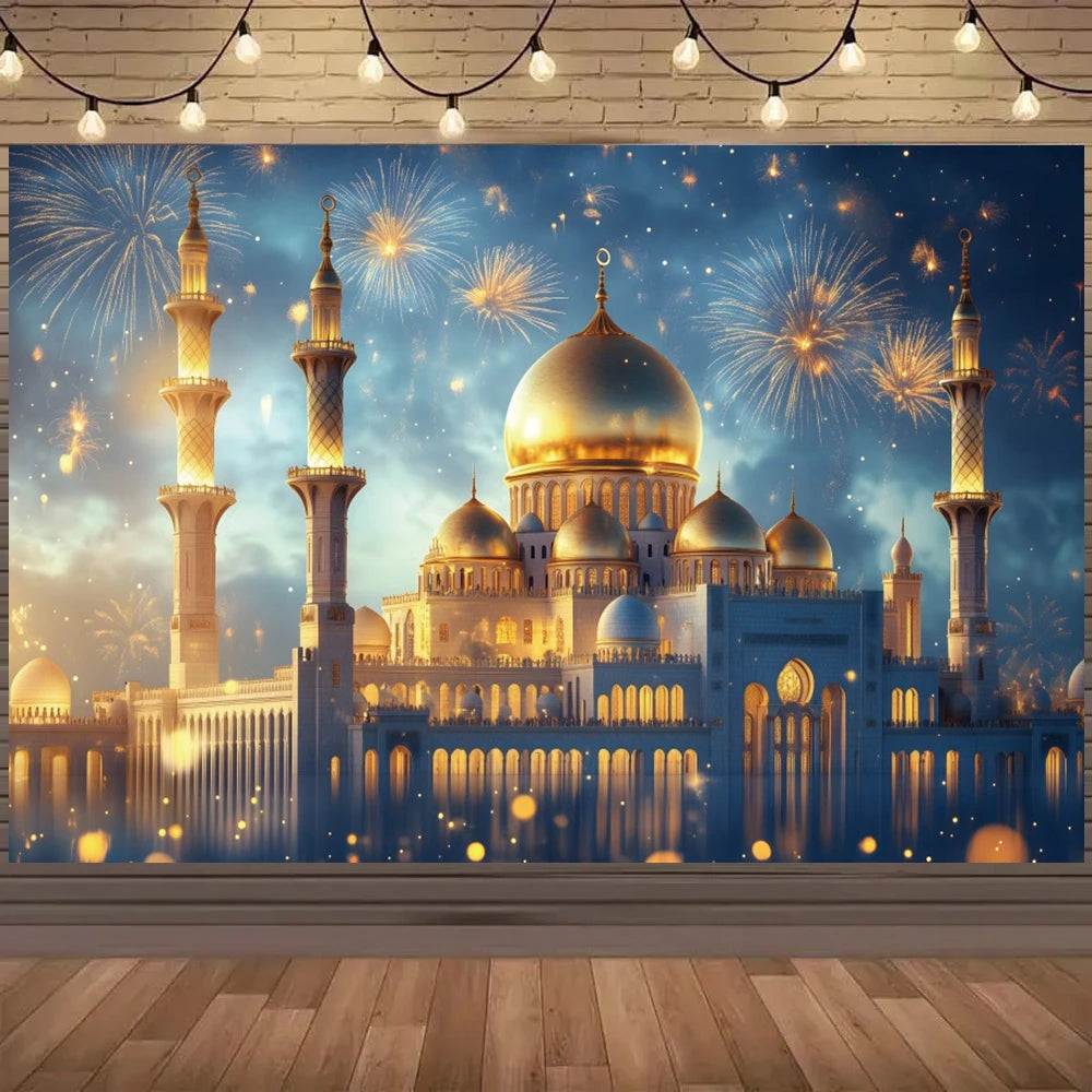 Ramadan Mubarak Backdrops Eid Al Adha Moon Islam Muslim Celebration Eid Party Night Decoration Background Photo Shoot Prop Gift