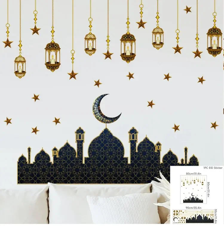 Eid Mubarak Window Sticker 2025 Kareem Ramadan Decor for Home Ramadan Mubarak Wall Sticker Islamic Muslim Wall Decals Decor