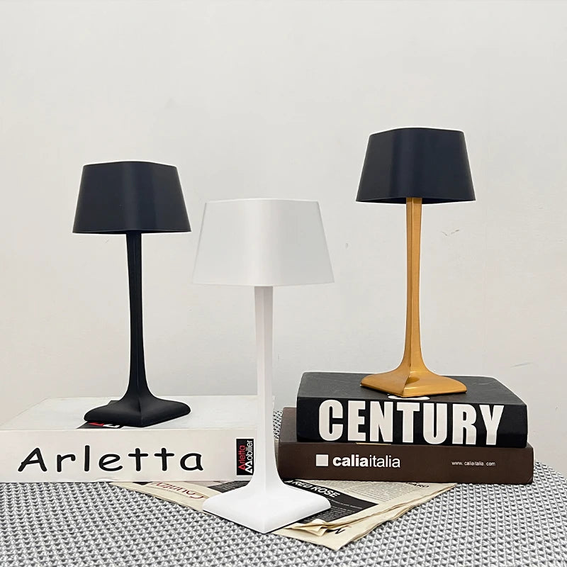Home and hotel decoration Nordic luxury wireless dimmable portable rechargeable table lamp in gold and black
