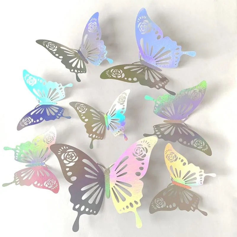 12/24/48Pcs 8cm 3D Butterfly Wall Stickers Gold Butterfly Decorations for Butterfly Birthday Party Cake Room Window Garden Decor