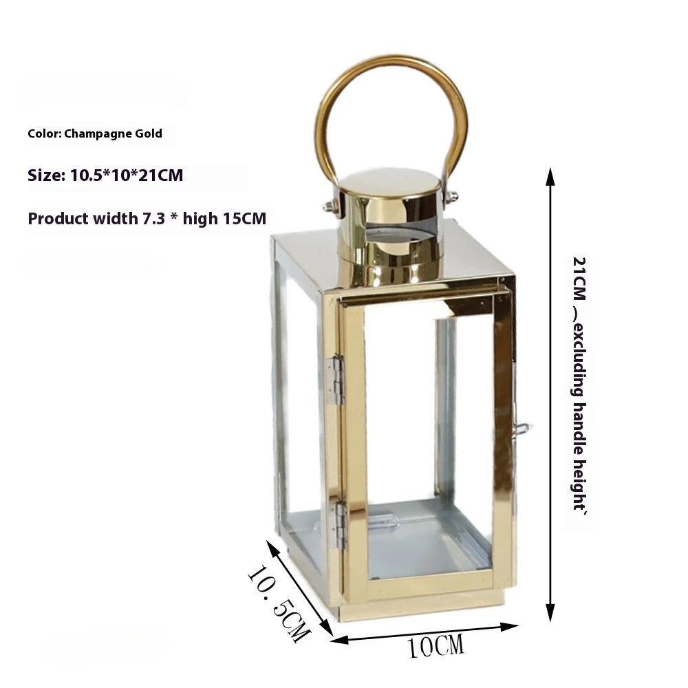 Stainless Steel Lantern Candlestick Eid Mubarak LED Wind Lamp Decor for Ramadan Kareem Aid Eid al-Fitr Home Wind Lantern Decor