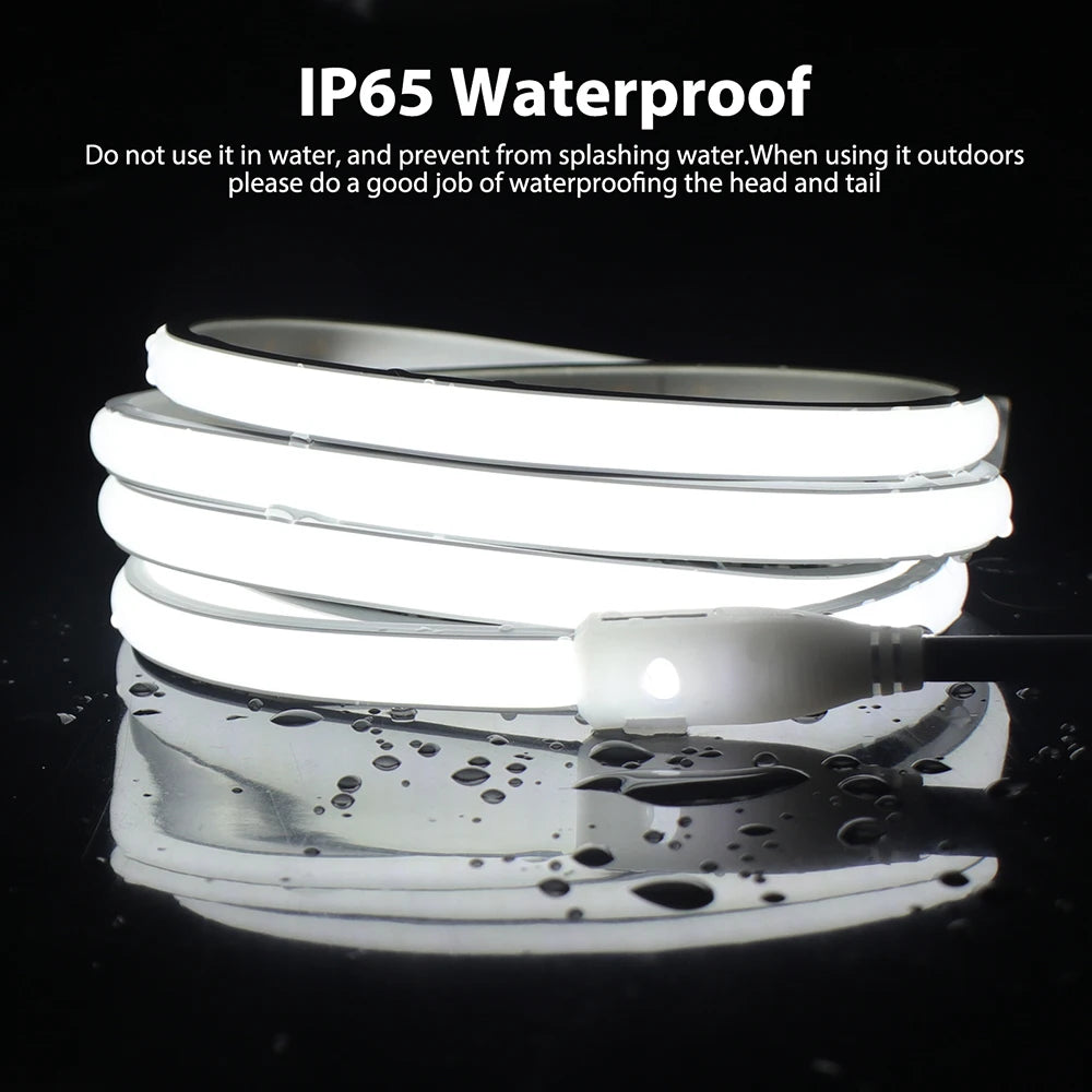 COB LED Strip Neon Light 220V EU UK Plug 288LEDs/M RA90 Flexible Tape Waterproof Led Ribbon for Kitchen Outdoor Garden Lighting