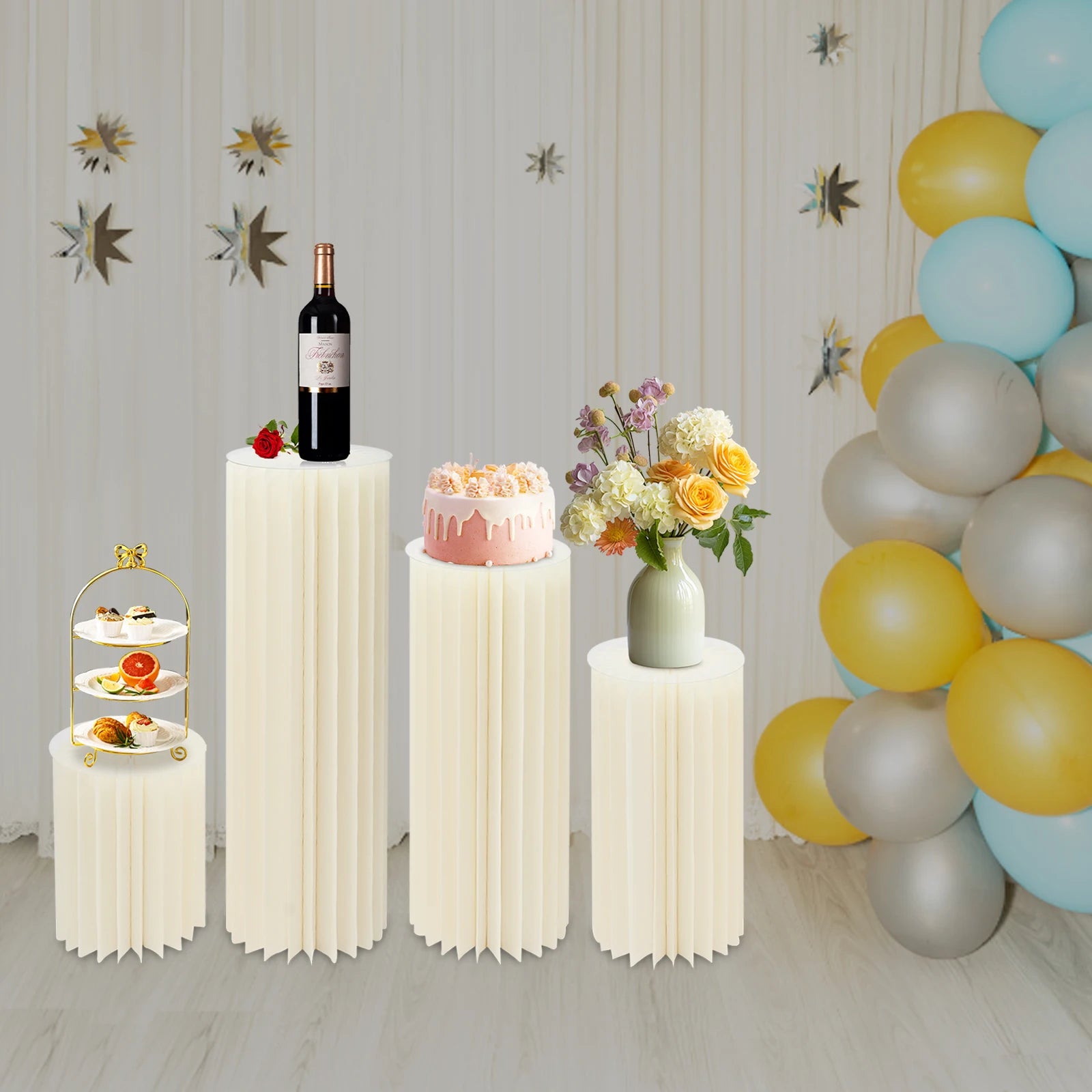 4PCS Wedding Party Flower Stand Cylinder Foldable Cardboard Centerpiece Dessert Table Columns Display Stand 40+60+80+100cm