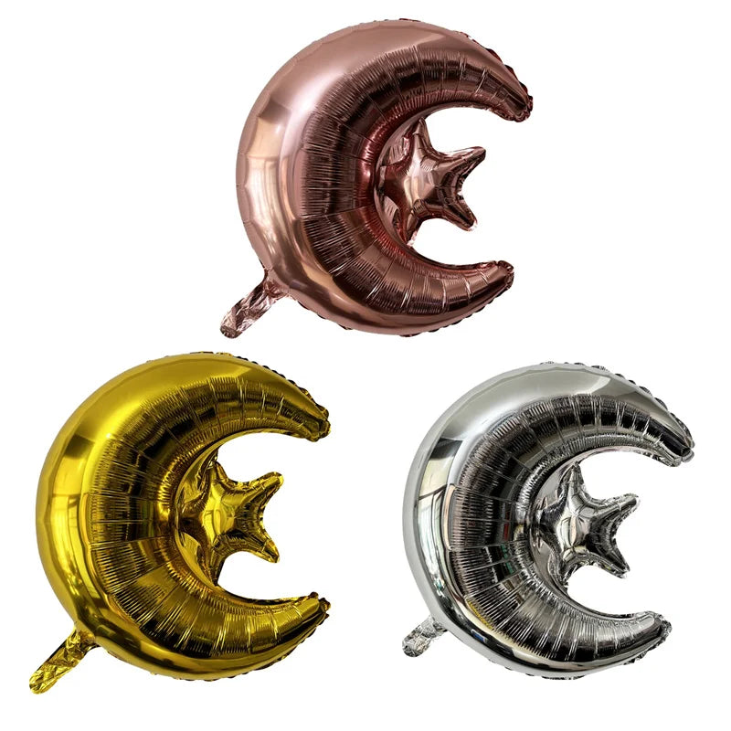2Pcs 22inch Eid Mubarak Moon Star Foil Balloons Ramadan Kareem Decoration Umrah Mubarak Islamic Muslim Festival Party Supplies