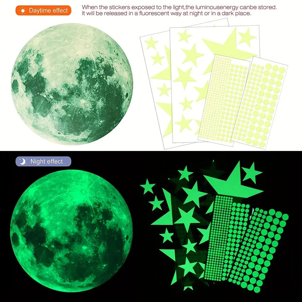 Luminous Moon Stars Wall Stickers for Kids room Bedroom Decor Glow in the dark Earth Wall Decals Noctilucent Stickers Home Decor