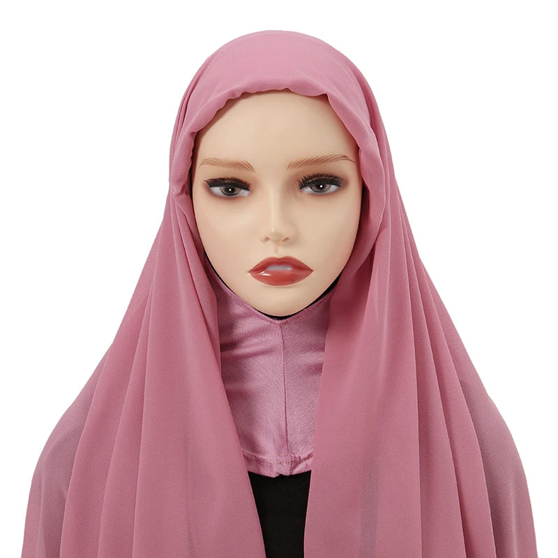 Instant Hijabs Cap with Neck Cover Ready to Wear Scarves Chiffon Hijab For Woman Veil Muslim Islamic Scarf For Women's Headscarf