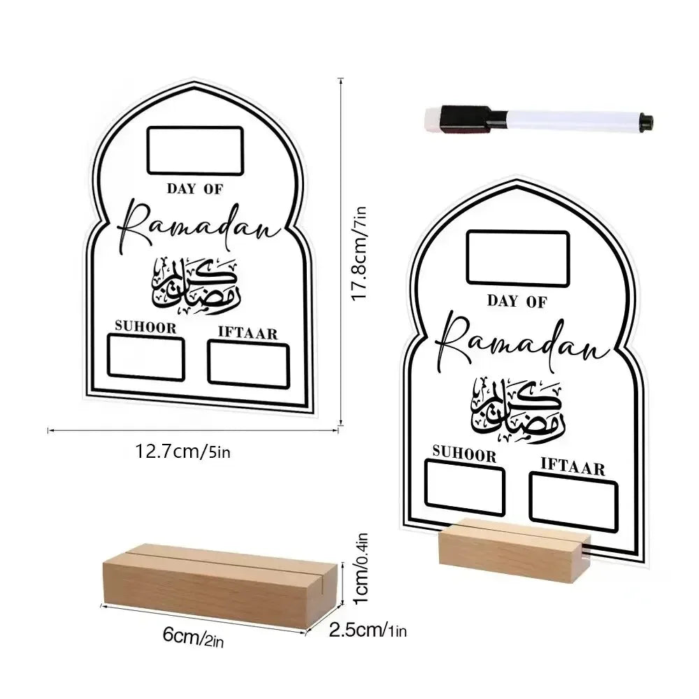 Reusable Acrylic Ramadan Calendar Board Wooden Base Table Ornament Mubarak Eid Advent Day Suhoor Iftaar Countdown Gifts with Pen