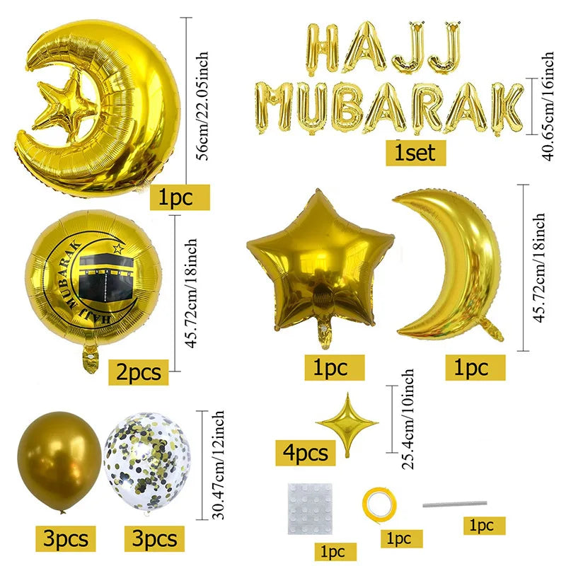 1Set Umrah Mubarak Balloon Set Banner Muslim Festival Home DIY Decor Eid Mubarak Ramadan Kareem Hajj Party Supplies