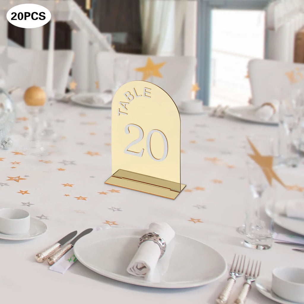 20Pcs Wedding Table Numbers Mirror Acrylic Desktop Post-it Clip with Stands for Wedding Reception, Event, Party