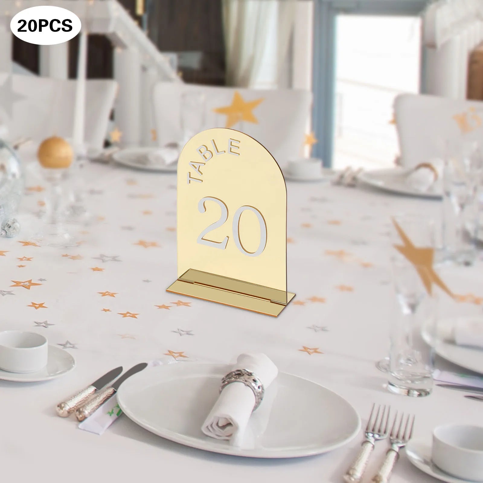 20Pcs Wedding Table Numbers Mirror Acrylic Desktop Post-it Clip with Stands for Wedding Reception, Event, Party