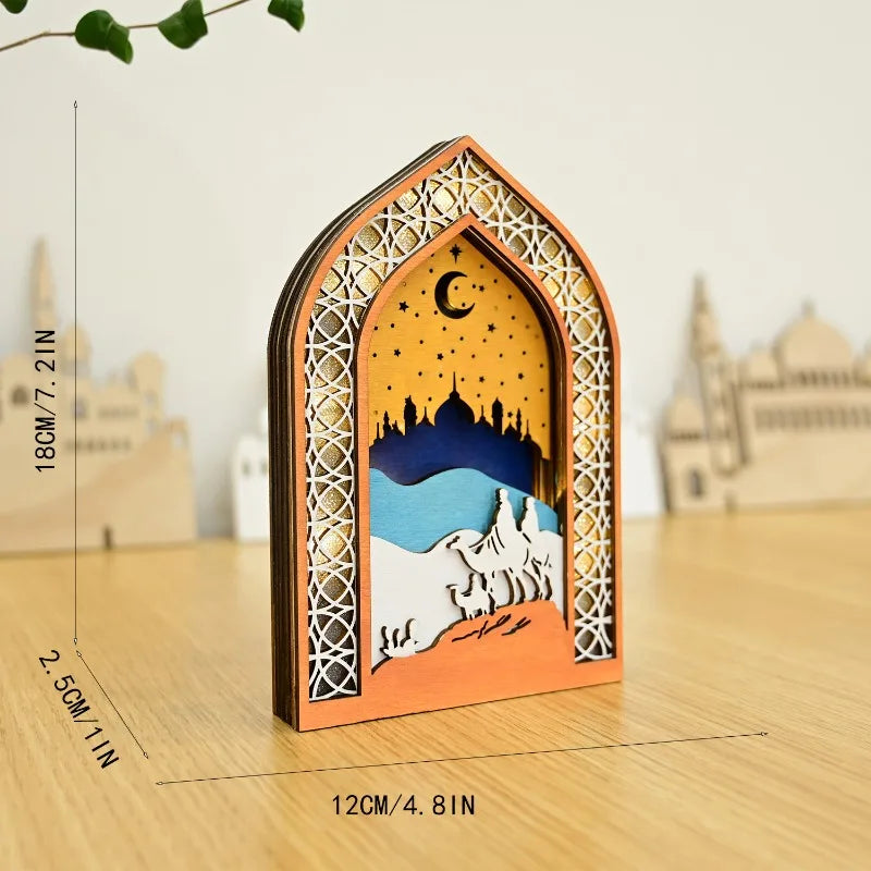 Elegant Muslim Wooden Lantern LED Pendant Light Ramadan Eid Decor Islamic Home Decoration Unique Gift Idea for Festival Party