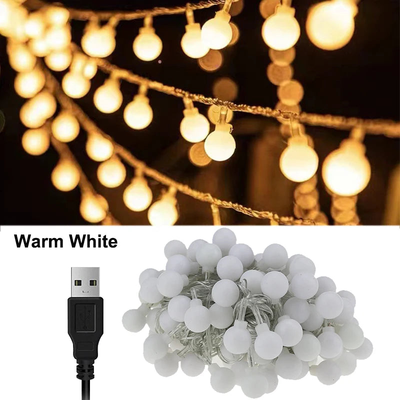 Led String Lights Usb Festoon Lights Outdoor Waterproof String Ball Lights Bedroom Christmas Lights Tree Fairy Lights Warm White