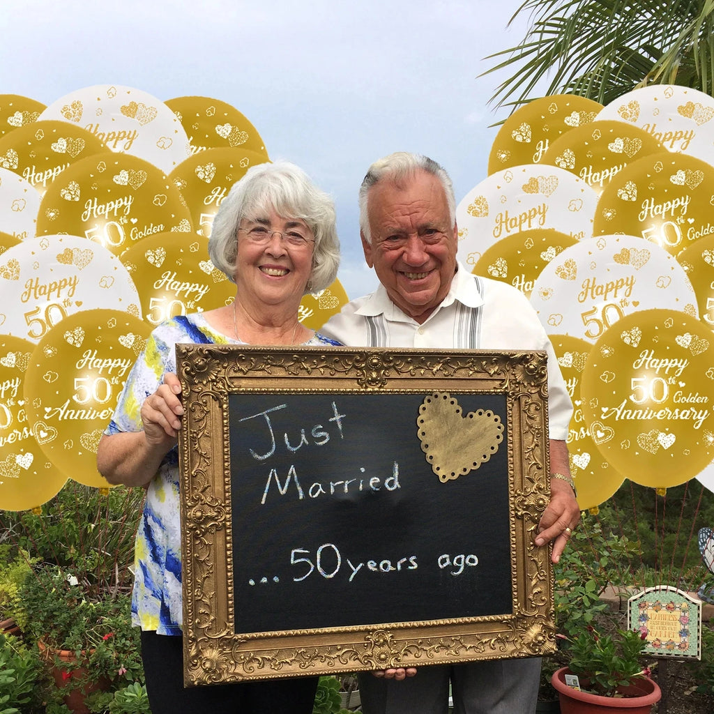 50th Anniversary Decorations 20pcs Happy 50th Golden Anniversary Gold White Latex Balloons for 50th Wedding Anniversary Supplies
