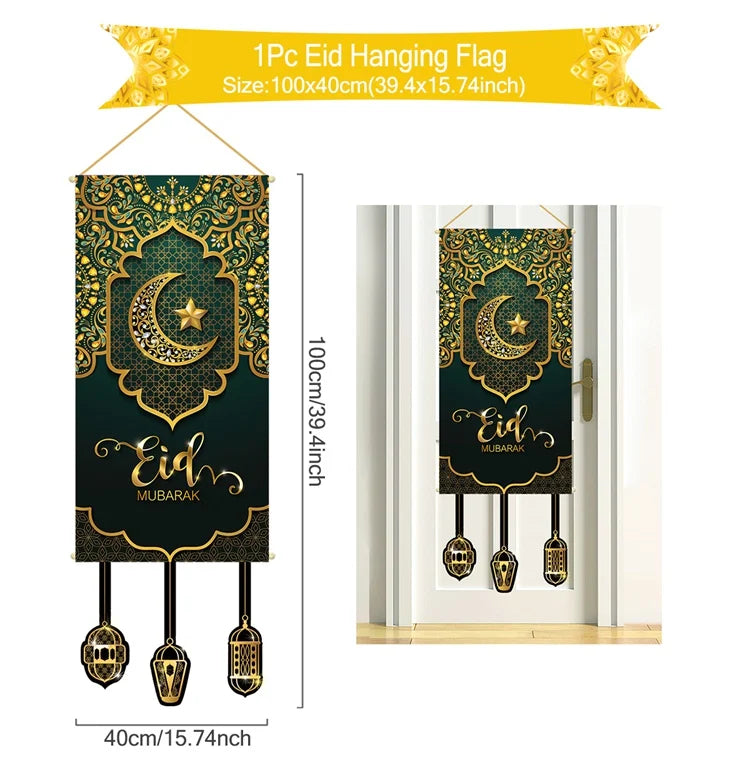 Eid Mubarak Decoration Hanging Flag Eid Mubarak Decor 2025 for Home Islamic Muslim Party Decor Ramadan Kareem Eid Al-Fitr Gift