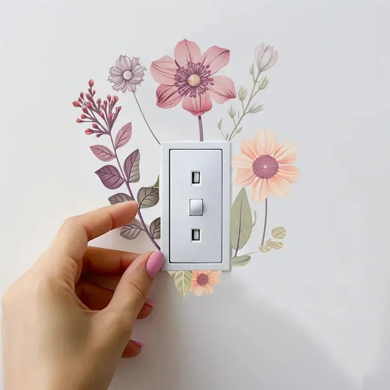 Waterproof Sticker For Bedroom Flowers Switch Stickers PVC Self-adhesive Removable Bathroom Home Decoration Decals