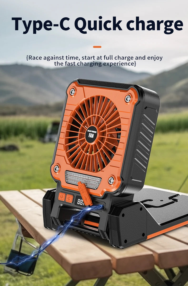 Outdoor Solar Fan Light 8 Hours Battery Foldable Tent Lantern Portable Multifunctional Camping Light Cross Border New