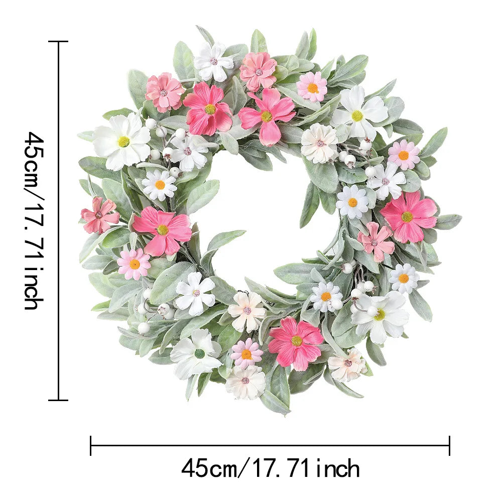 YeeNanee Vibrant Wild Flowers Spring Wreaths for Front Door Artificial Daisy Tulip Lambs Ear Summer Wreath Home Wall Decoration